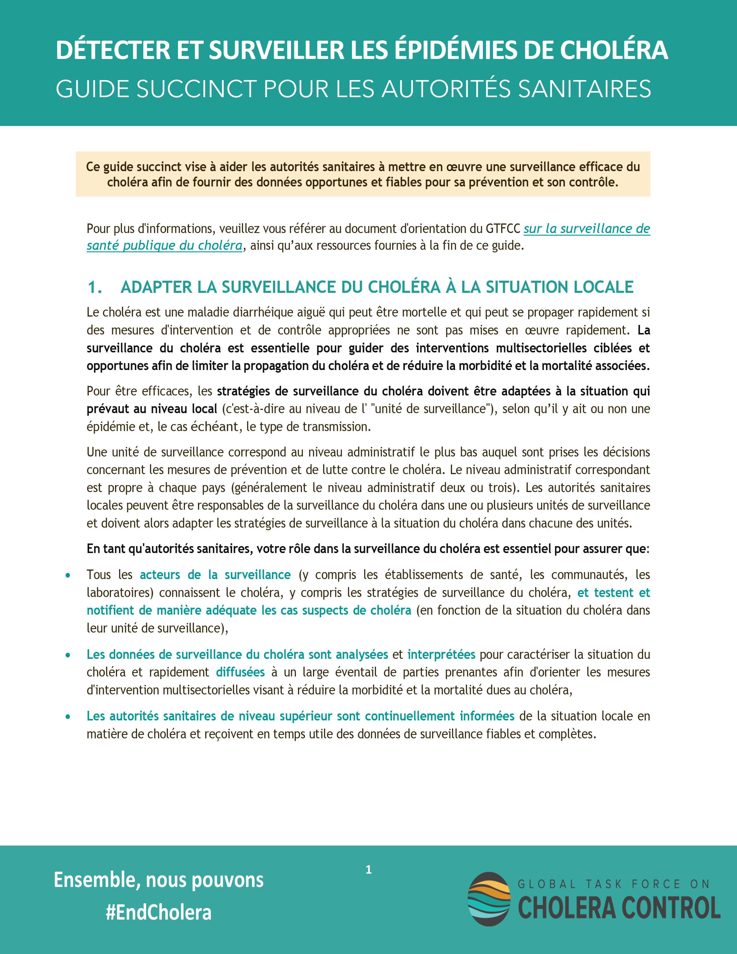 Guide succinct pour les autorités sanitaires.