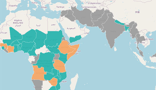 A map of the world showing PAMI identification status in GTFCC targeted countries.