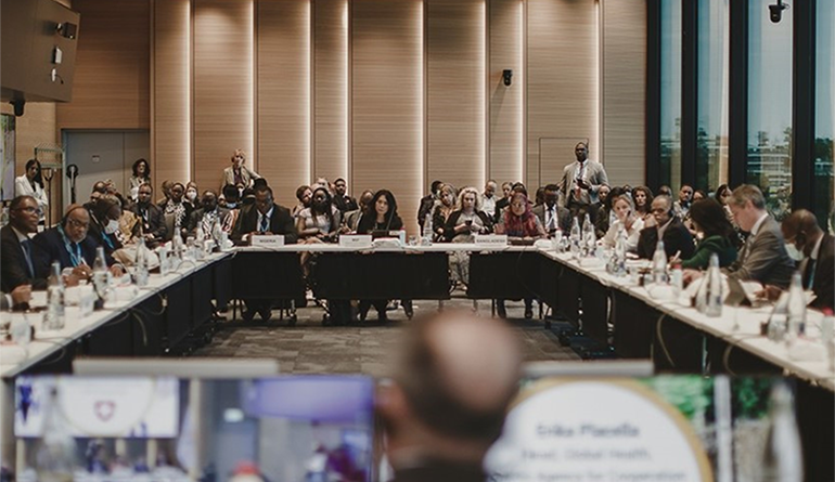Participants listen to remarks from Dr Tedros Adhanom Ghebreyesus, Director-General of WHO, during the 2022 GTFCC Side Event in observance of WHA